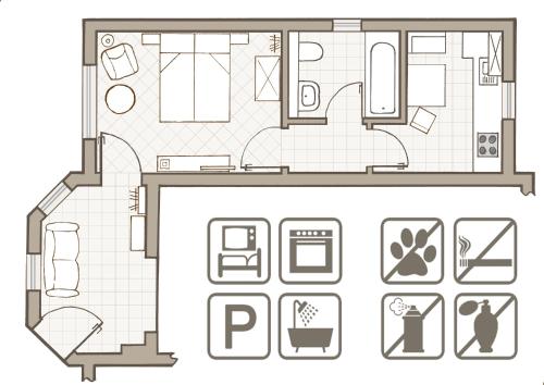 a floor plan of a house with furniture at Duft- und Parfümfreie Allergiker-FEWO in Mertendorf