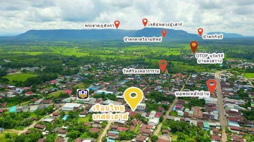 a map of a city with arrows and buildings at โรงแรมเรือนไทย 2 บึงโขงหลง in Ban Don Klang