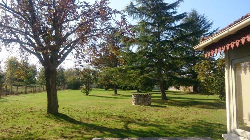a tree in a field next to a house at Le Pontet in Miramont-de-Guyenne