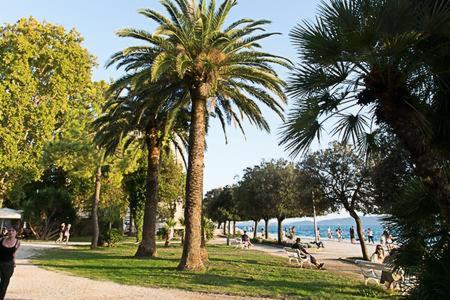 a park with palm trees and people on the beach at VIVA RIVA ZADAR in Zadar
