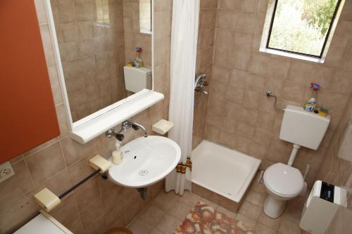 a small bathroom with a sink and a toilet at Apartment Ivo Ivo - relaxing&comfy in Vrgada