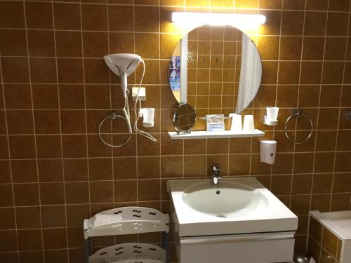 a bathroom with a sink and a mirror at Hotel zum Ochsen in Wonsheim