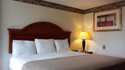 a hotel room with a bed and a lamp at Americas Best Value Inn - Palmyra/Hershey in Palmyra