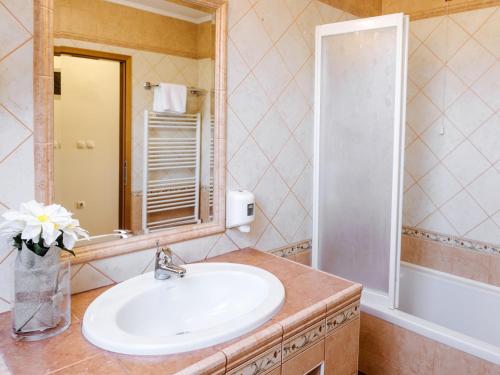a bathroom with a sink and a mirror at Bed & Breakfast Reaktiv in Zreče