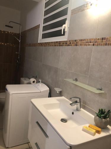 a bathroom with a sink and a toilet at Appartement « Lilas » SEAVIEW in Le Marin