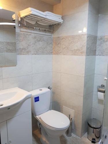 a bathroom with a toilet and a sink at Villa Lotus in Deva