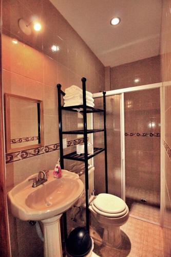 a bathroom with a sink and a toilet and a shower at Bungalows de KQ in Xilitla