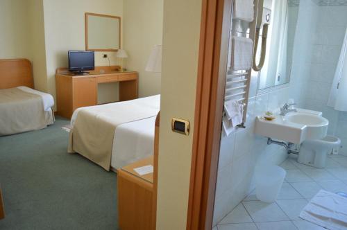 a hotel room with a bed and a sink at Hotel Villa Ida in Ceprano