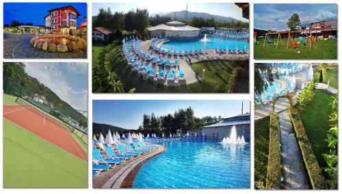 a collage of pictures of a water park at Makaza Complex in Momchilgrad