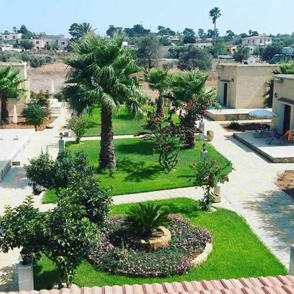 an aerial view of a garden with palm trees at Glaro Garden Hotel in Rizokarpaso