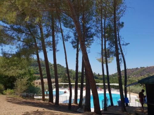 a view of the pool through the trees at Leano Agriresort in Piazza Armerina