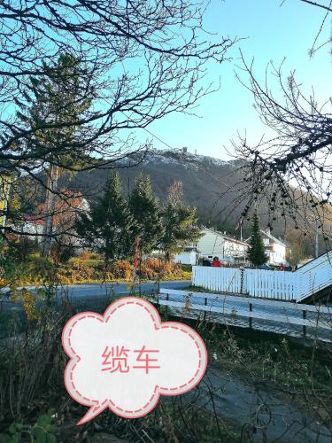 a pink cloud sign in front of a fence at Beijing home in Tromsø