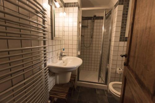 a bathroom with a sink and a shower and a toilet at Monteriggioni Suite in Monteriggioni