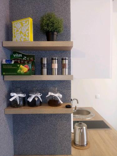 Apartamentylove - Apartament Więckowski, prywatny garaż podziemny opcjonalnieにあるキッチンまたは簡易キッチン