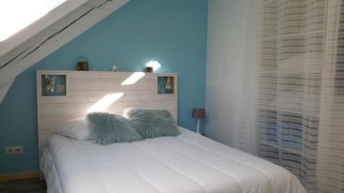 1 dormitorio con 1 cama blanca y 2 almohadas mullidas en Le petit Kichon en Gérardmer