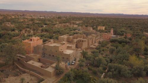an aerial view of a village in the desert at Dar Es Salam in Skoura