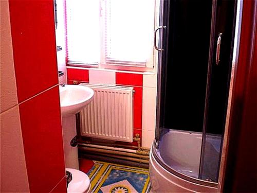 baño con lavabo y aseo y ventana en 2 ком квартира Соборная-Макарова-Макдональдс 4 дивана WI-FI самый центр Николаева 2 этаж en Mykolaiv