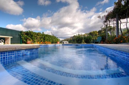 una gran piscina con azulejos azules en los lados en Casa Velha, en Paradamonte