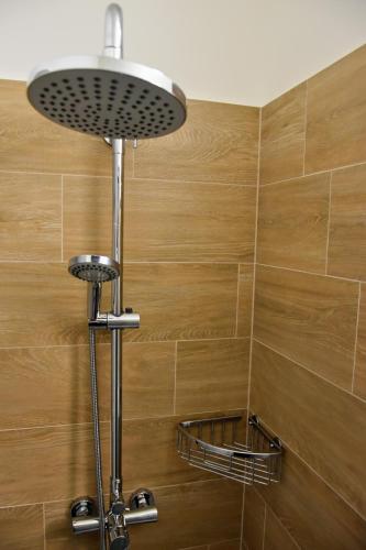 a shower with a light on top of a wall at 4Roses Apartments in Smokovce