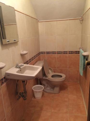 a bathroom with a toilet and a sink at Casa Canta Rana in Fronteras