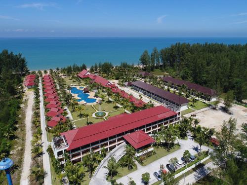 an overhead view of a resort with palm trees and the ocean at The Sunset Beach Resort - Koh Kho Khao in Ko Kho Khao