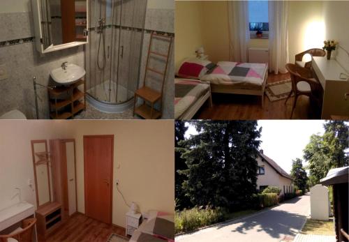 a collage of four pictures of a room at Haus am See in Unterwellenborn