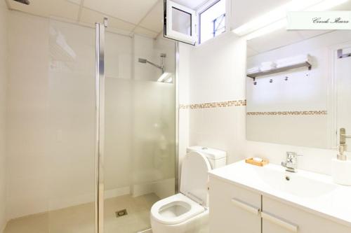 セビリアにあるConde de Ibarraのバスルーム(トイレ、ガラス張りのシャワー付)