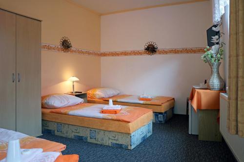 - une chambre d'hôtel avec 2 lits dans l'établissement ABEN & HANA penzion, à Modřice