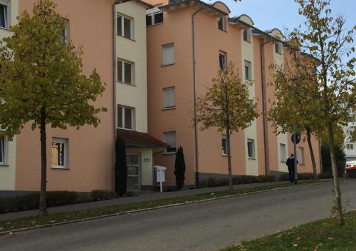 a man standing in front of a large building at Apartment No. 121 in Rottweil