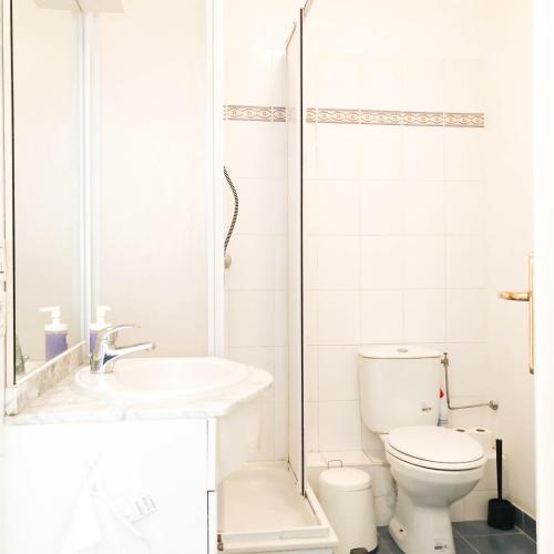 une salle de bain blanche avec toilettes et douche dans l'établissement Arson Riquier Port, à Nice
