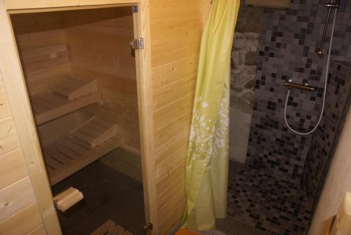 BrusonにあるChalet Michelのバスルーム(ガラスドア付きのシャワー付)