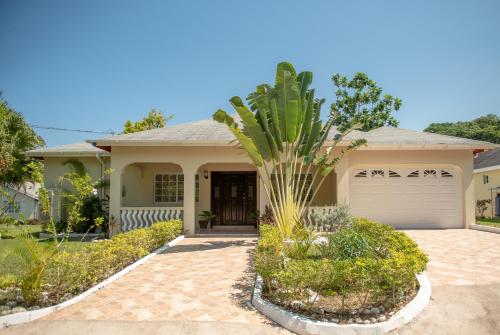 a house with a palm tree in front of it at Tropical Escape Villa in Ocho Rios