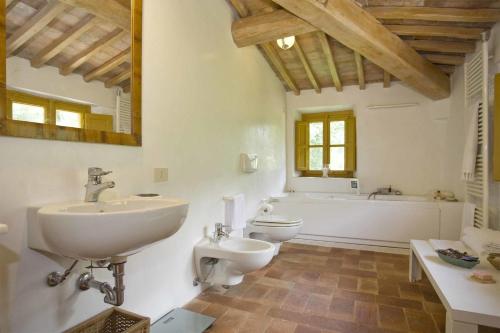 a bathroom with a sink and a toilet and a tub at Villa La Cecchella in San Martino in Freddana