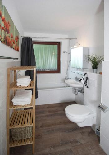a bathroom with a toilet and a sink at Schiller-Quartier 15 in Bremerhaven