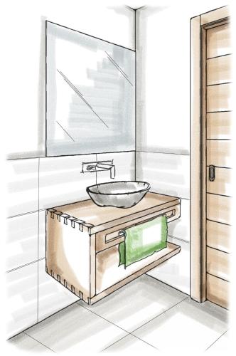 a drawing of a bathroom with a sink at Appartements Pohuibe in Anterselva di Mezzo