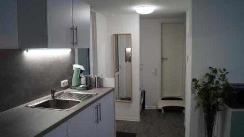 a kitchen with a sink and a counter top at Ferienwohnung Frieda in Hungen