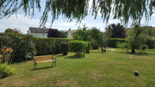 un banc de parc assis dans l'herbe dans une cour dans l'établissement La Bikok, à Billy