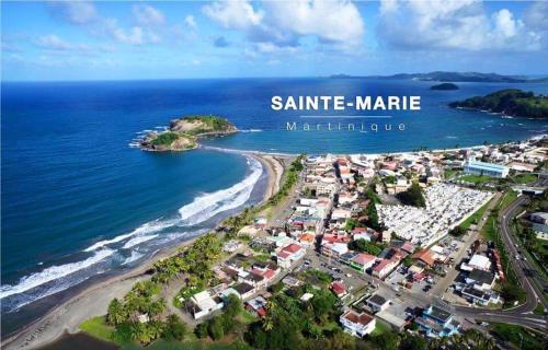 an island in the ocean with the words santa matele marina at Haut de villa dans son écrin de verdure in Sainte-Marie
