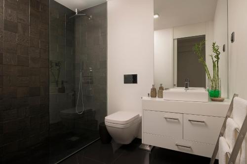 Un baño con inodoro, lavabo y ducha. en Angel´s Paradise Luxury and Sophistication, en Funchal