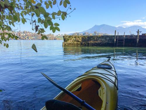 a kayak in the water with a paddle in it at Lake Villa Lotus in Luzern