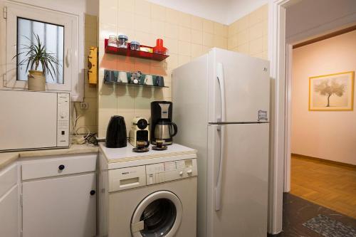 La cuisine est équipée d'un réfrigérateur et d'un lave-linge. dans l'établissement Your home @Acropolis Museum, à Athènes