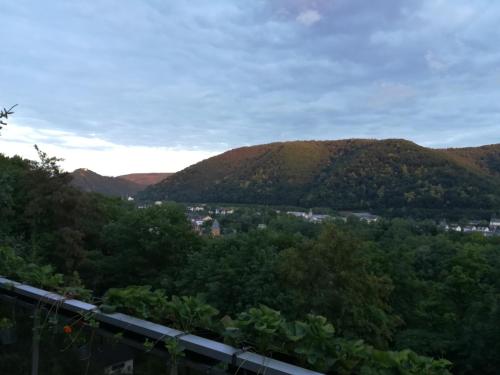 a view of the mountains from the balcony of a house at Ferienwohnung am Weinberg in Bad Ems