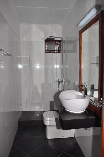 a bathroom with a white sink and a shower at Villa Senowin in Anuradhapura