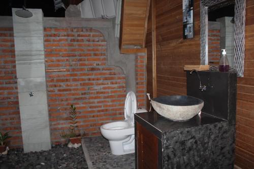 a bathroom with a toilet and a sink at Halumba Eco Villa Bali in Tejakula