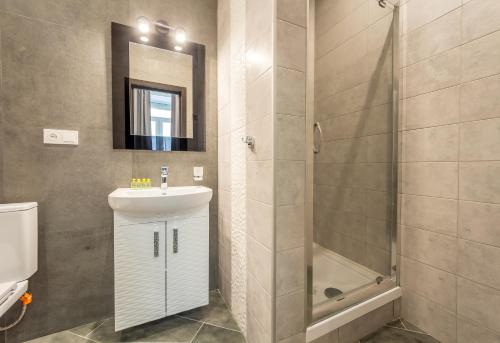 a bathroom with a sink and a shower at DayFlat Apartments Golden Gate Area in Kyiv