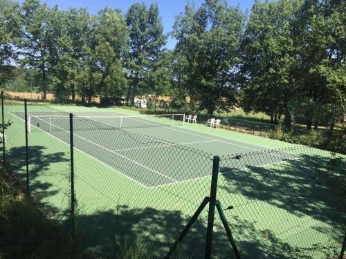 a tennis court with a net and some trees at Le Domaine du Vert bois in Pibrac