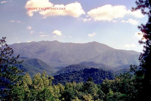 a view of mountains with a happy valentines day sign at Hotel Pigeon Forge in Pigeon Forge