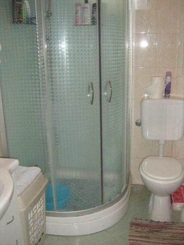a bathroom with a shower with a toilet and a sink at Apartment in Nin with Terrace, Air conditioning, Wi-Fi (3718-1) in Nin