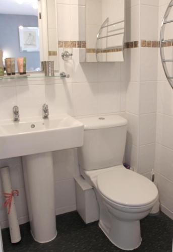 a white bathroom with a toilet and a sink at St John's Lodge incl off-site leisure club in Windermere