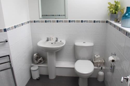 a white bathroom with a toilet and a sink at St John's Lodge incl off-site leisure club in Windermere